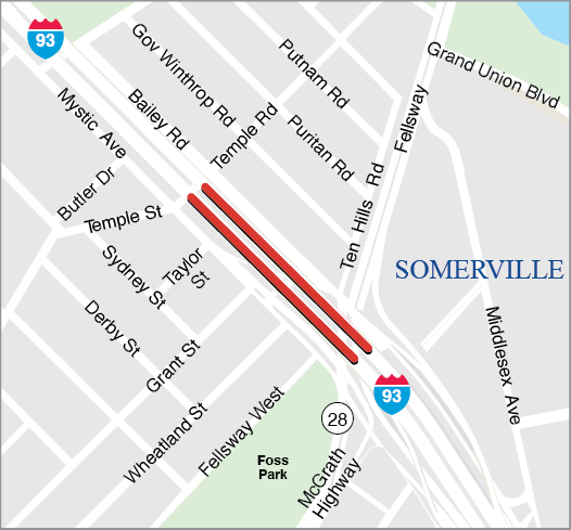 Somerville: Bridge Preservation, S-17-031, Interstate 93 (Northbound and Southbound) from Route 28 to Temple Street (Phase 2) Somerville: Bridge Preservation, S-17-031, Interstate 93 (Northbound and Southbound) from Route 28 to Temple Street (Phase 2)